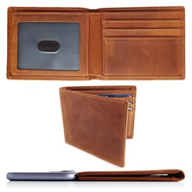 LnxLtw Thin Wallet for Men Slim RFID Blocking Bifold Front Pocket Wallets Genuine Leather Minimalist Small Mens Credit Card Holder with Paper Money Position Practical and Stylish Brown