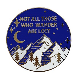 Ficsowy Moonlit Snowy Mountain Enamel Pin- "Not All Those Who Wander Are Lost" Inspirational Quote Design- Outdoor Adventure Pin for Jackets, Bags, and Hats