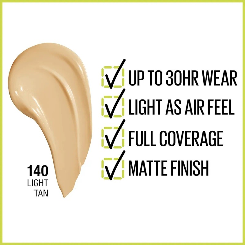 Base Líquida Maybelline Superstay Active Wear Tono 140 Light Tan