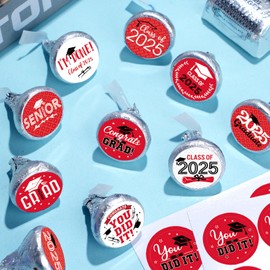 576Pcs Class of 2025 Graduation Stickers,Congrats Party Favors Chocolate Sticker Candy Labels for 2025 Senior High School College Graduation Supplies and Decorations (Red and White)