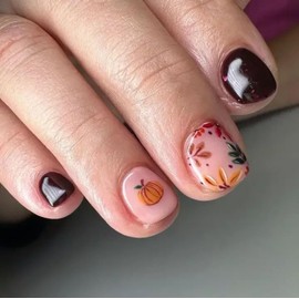 Short Fall Nails Press on Purple Square Fake Nails Leaf Press on Nails with Designs Cute Autumn Fake Nails Short Square Stick on Nails for Women Thanksgiving Day Acrylic Nail Manicure Decorations