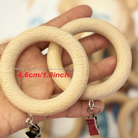 Wood Curtain Rings with Clips,Farmhouse Drapery Clips,Wooden Curtain Ring Hook Hangers Drapes Rings (12, 1.81 INCH Inner Dia)