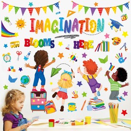 wondever Reading Corner Kids Wall Stickers Inspirational Quotes Imagination Blooms Here Peel and Stick Wall Art Decals for School Classroom Kids Room