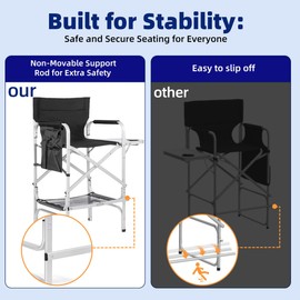 Professional Tall Makeup Chair with Folding Side Table & Storage, Portable and Sturdy Directors Chair for Makeup Artists & Beauty Enthusiasts