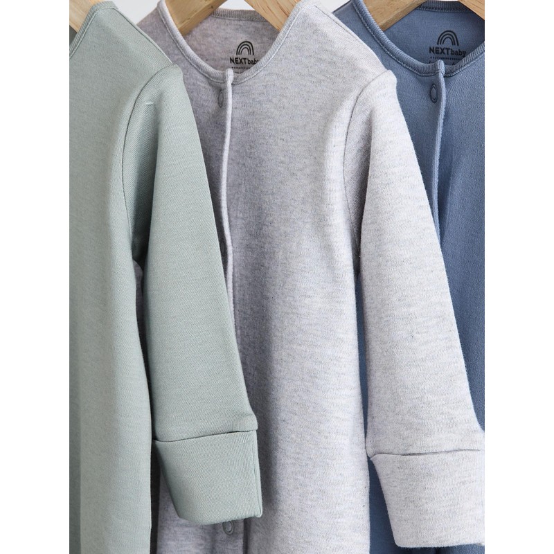 NEXT 3 Pack Baby Cotton Pyjamas, Grey/Blue