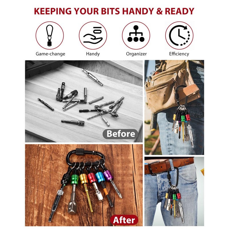 katerk 6pcs Bit Holder with Carabiner Socket for Mens Gift,