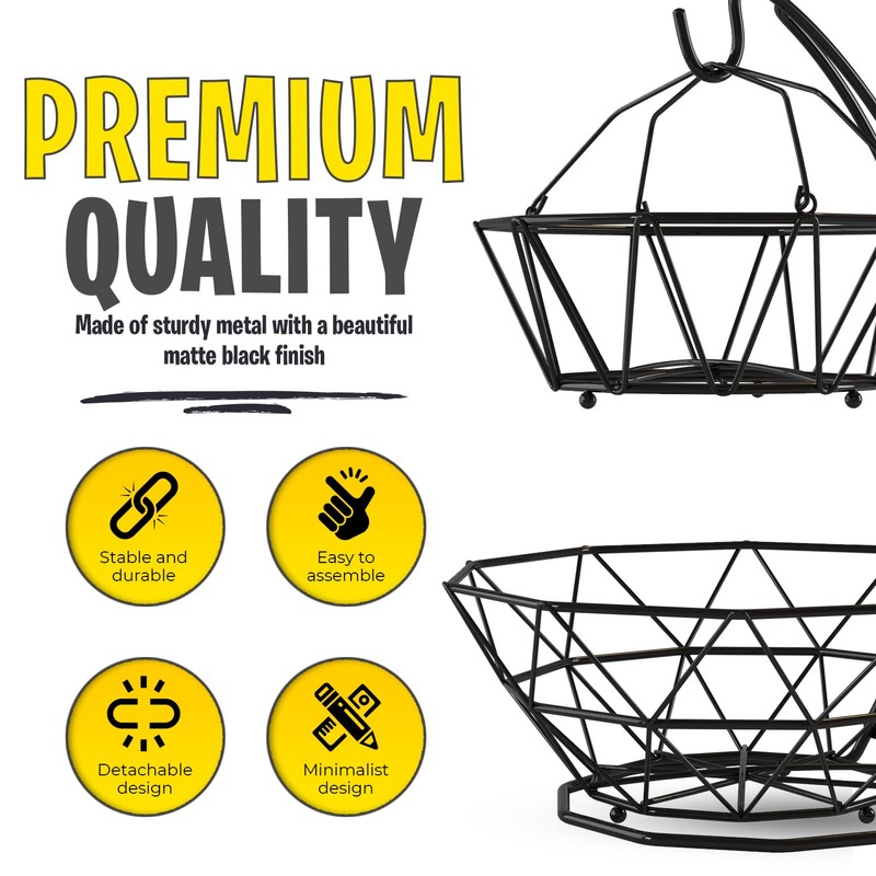 Fruit Basket with Banana Hanger and Fruit Bowl. Kitchen Counter