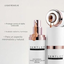 DRMTLGY Crema hidratante teñida antienvejecimiento SPF 46 – Protector solar facial transparente y maquillaje ligero con protección UV de amplio espectro – Cuidado hidratante de la piel e hidratante