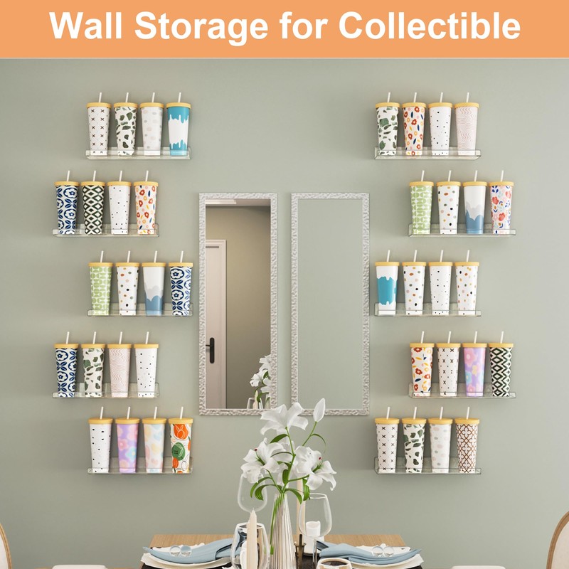 upsimples 12 Pack Acrylic Shelves Wall Organizer and Storage, 15"