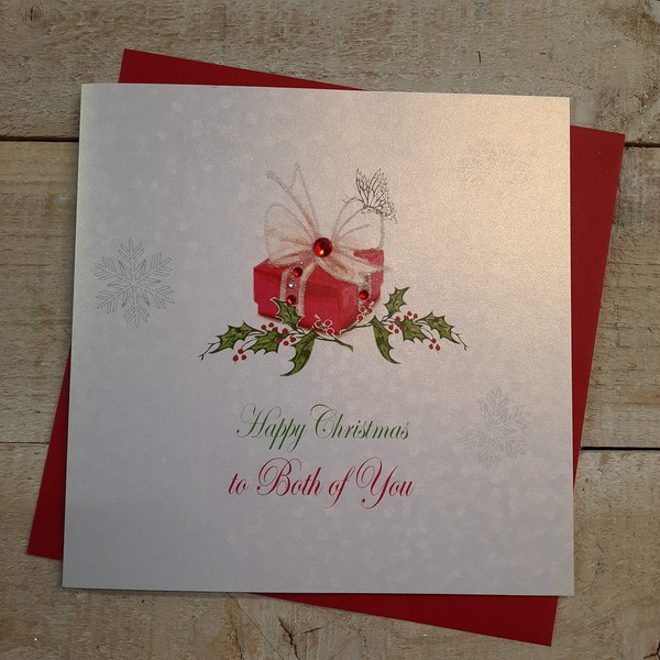 WHITE COTTON CARDS X127 To Both of You Handmade Christmas Card with Present Design, White