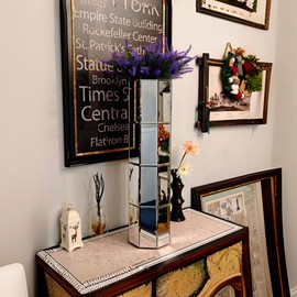 28" Tall Floor Vase, Mirror Silver Large Flower Vases for Home Decor, Mirrored Glass Decorative Modern Vase for Living Room,Office,Centerpiece (Silver Octagon:7.1''L X 7.1''W X 28''H)