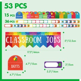 53 Pieces Classroom Jobs, 36 Name Card Classroom Job Chart with Name Tag Class Management Teacher’s Helper Colorful Bulletin Board Decor for First Day of School, Back to School Supplies(Pocket Design)