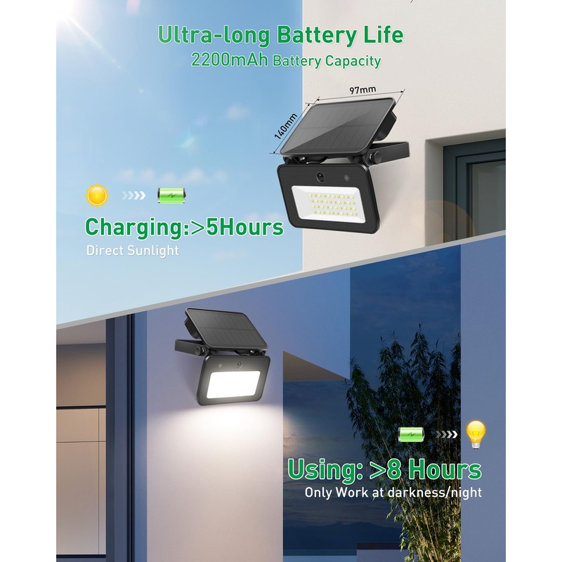 ALUSSO Solar Lights Outdoor Waterproof IP65 with 3 Modes,1000LM Flood
