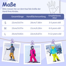 Kiiwah Waterproof Children's Ski Gloves, Warm Winter Gloves, Breathable Snow Gloves for Boys and Girls, Outdoor Sports, Cycling, Snowboarding
