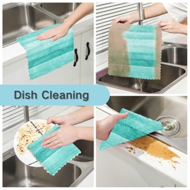 senya Teal Turquoise Green Wood Print Dish Cloths 6 Pack Dish Towels Reusable Cleaning Cloths Kitchen Hand Towels