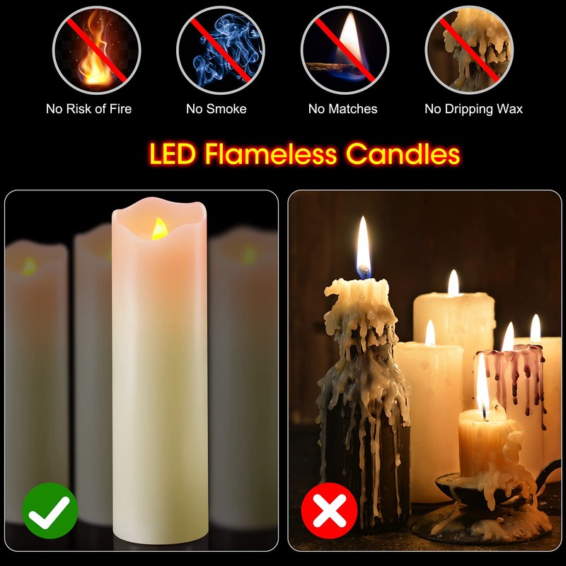 PChero 10" x 3" Flickering Flameless Candles with Remote and