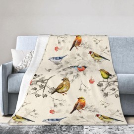 Vintage Cute Bird Blanket Soft Lightweight Throw Blankets Cozy Flannel Bed Throws for Sofa Couch Travel Home Room Bedroom Decor Gifts for Girls Boys Kids Adults 60"x50"