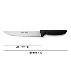 ARCOS Kitchen Knife 8 Inch. Nitrum Stainless Steel Blade and Black Polypropylene Handle - Lightweight and Durable for Everyday Use. Niza Series