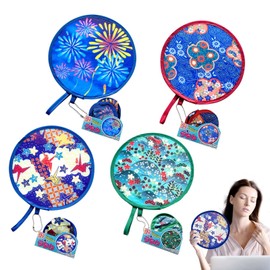 Round Japanese Style Folding Fans, Portable Hand Fan Set – 4 Folding Round Fans with Elegant Patterns, 7.8 x 7.8 Inches, Compact and Durable, Perfect for Travel, Outdoor, Parties, and Gifts for Women