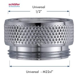 Schläfer 613110-1/2 Inside, M 22 x 1 Outer - Neoperl Reduction (Reducer), 1/2 Inch x M22 x 1 - Receptacle Adapter/Transition Piece for Spouts on Fittings, Chrome-Plated