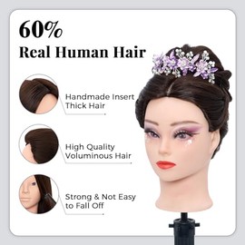 Mannequin Head 80% Human Hair - 28 Inch Make up Cosmetology Manikin Practice Doll Head with Hair, Braiding Styling Dummy with Table Clamp + DIY hair S