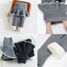 Looching Toddler Girls Fleece Lined Leggings with Skirt Kids Tights Winter Warm Thick Tutu Pants 1-6Years Grey