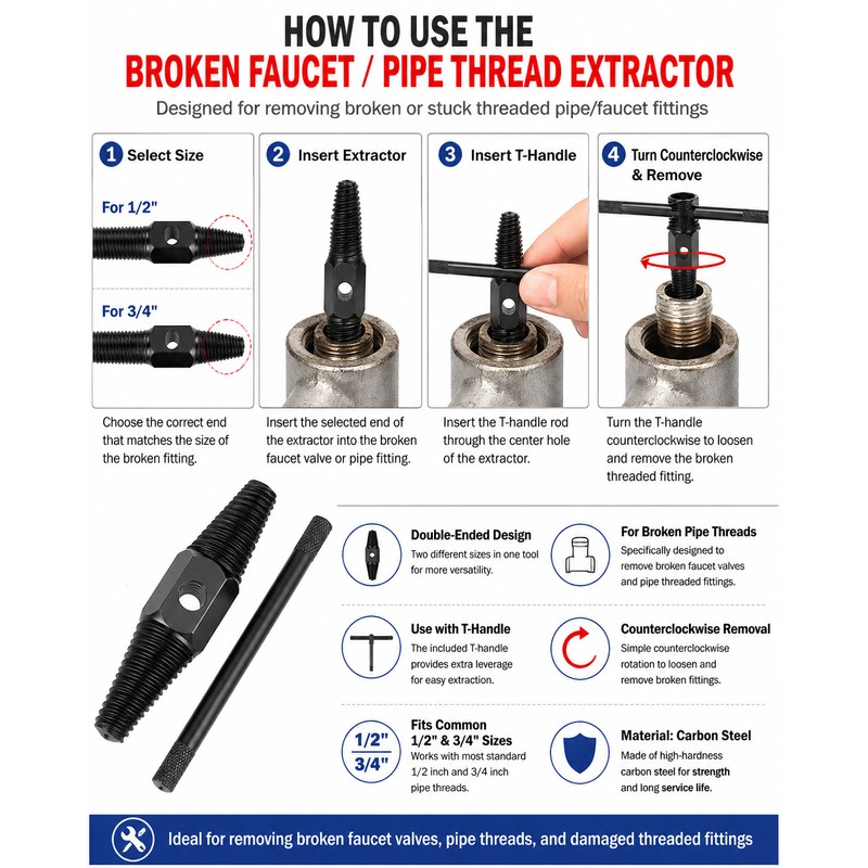 Double Head Screw Extractor Tool Set for Broken Faucet Valves,