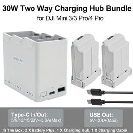 Satonaka 2 Pack Mini 4 Pro/Mini 3/3 Pro Battery & Charging Hub Fly More Bundle for DJI, 3850mAh-7.38V Max 45-51 Mins Flight, 30W Fast Two-Way Charging & Smart Safety【3-in-1 Charger + 2 Batteries】