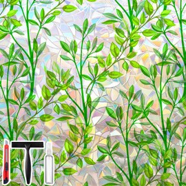 Non-Adhesive Stained Glass Window Film Decorative, Static Cling Privacy Window Film (Leaf Rainbow,17.5 X 78.7 inch)