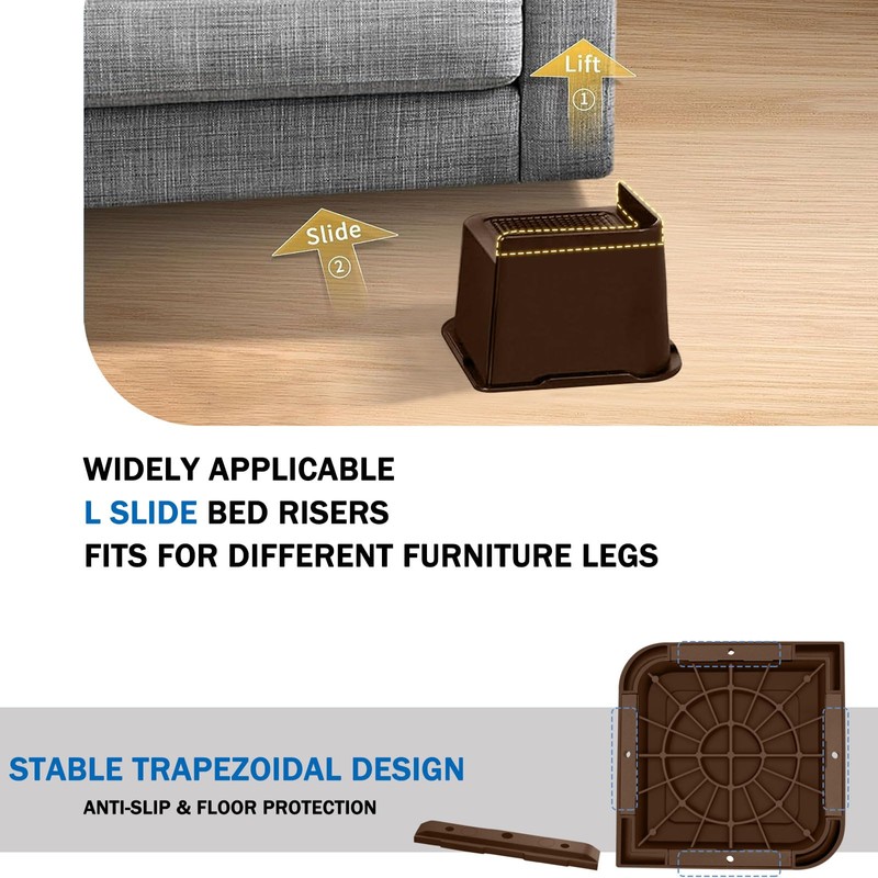 ANNKUT Bed Risers 4 Inch Heavy Duty, Furniture Risers for