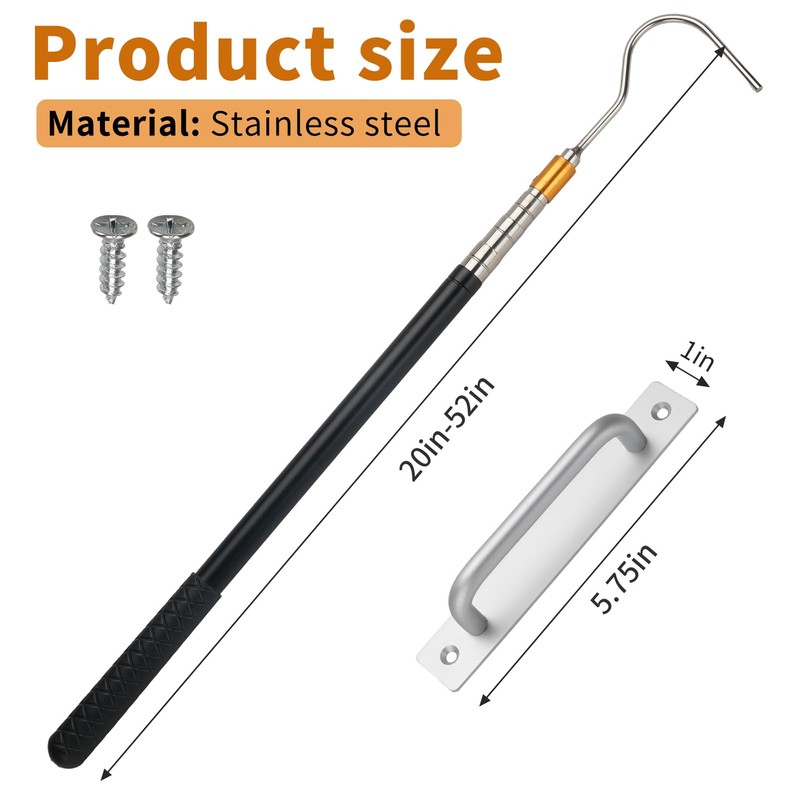 Attic Pull-Down Hook Kit with Adjustable Telescopic Rod and Ladder