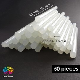 OfficeTree 50 Glue Gun Sticks 11mm x 200mm - Extra Powerful Glue Sticks for Glue Gun 11mm - Clean Bonding of Various Materials - Hot Glue Gun Sticks Quick-Drying