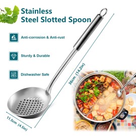 Pleafind Slotted Spoon (14.2 inch), Cooking Spoon, Strainer Spoon, Stainless Steel Slotted Spoon, Slotted Spoon, Wok Slotted Spoon, Kitchen Utensils for Home and Restaurant, Dishwasher