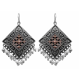 Indian Ethnic Silver Oxidized Fashion Bollywood Traditional Afghani Boho Gypsy Tribal Jhumka Jhumki Dangle Earrings (280eDualToneSquare)