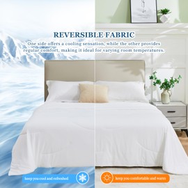 Yuurom Cooling Comforter Reversible Cool Blanket for Hot Sleepers Q-Max>0.4, Queen Size 88×88 inches Down Alternative Filling Duvet All Season Soft Breathable Lightweight Silky, White
