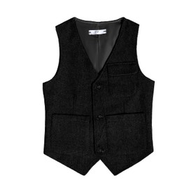 Boy Vest Black Tweed Kids Casual Waistcoat Formal Wedding Party Dress Vest Size 20