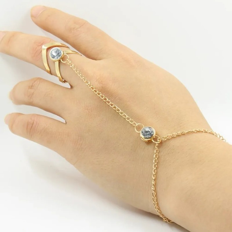 Pulsera Arnés Con Cadenita Y Anillo Cristales Zirconia