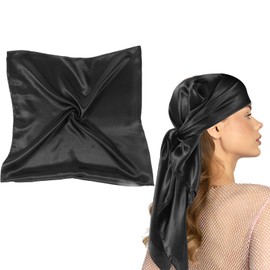 Qianyu 90 x 90 cm Large Square Scarves for Women Black Silk Headscarf Bandanas Hair Scarf Satin Neckerchief Hair Accessories for Hair Wrapping and Sleeping at Night, black