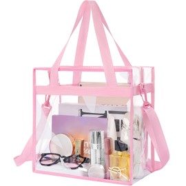 BAGAIL Clear Bags Stadium Approved Clear Tote Bag with Zipper Closure Crossbody Messenger Shoulder Bag with Adjustable Strap(12 Inch X 12 Inch X 6 Inch, Sakura Pink)