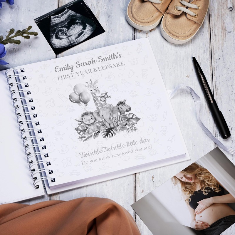 Baby Memory Book and Journal, First Year Milestone Album with