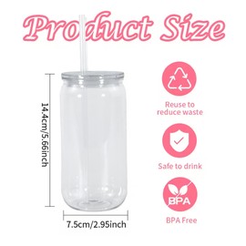50 Pack 16 oz Acrylic Cups with Lids and Straws Acrylic Mason Jar Cups Plastic Iced Coffee Cups Drinking Jar Tumbler for Party Beer Soda Tea Juice