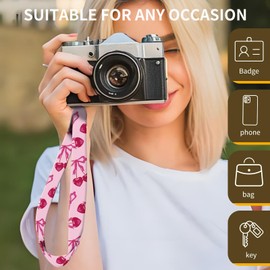 SUPKOALA Cute Long Lanyard Holder with Golden Metal Clasp for Keys Wallets and ID Badge Holders Key Chain Holder for Men Women (Pink cherries bows)