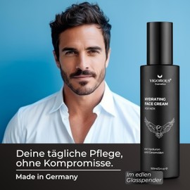 VIGOROUS® Gesichtscreme Männer -100 ml Feuchtigkeitscreme gesicht als Tages- und Nachtcreme - Anti Aging Gesichtspflege Männer mit Hanföl + Hyaluron - Moisturizer Face - Skin Care for men