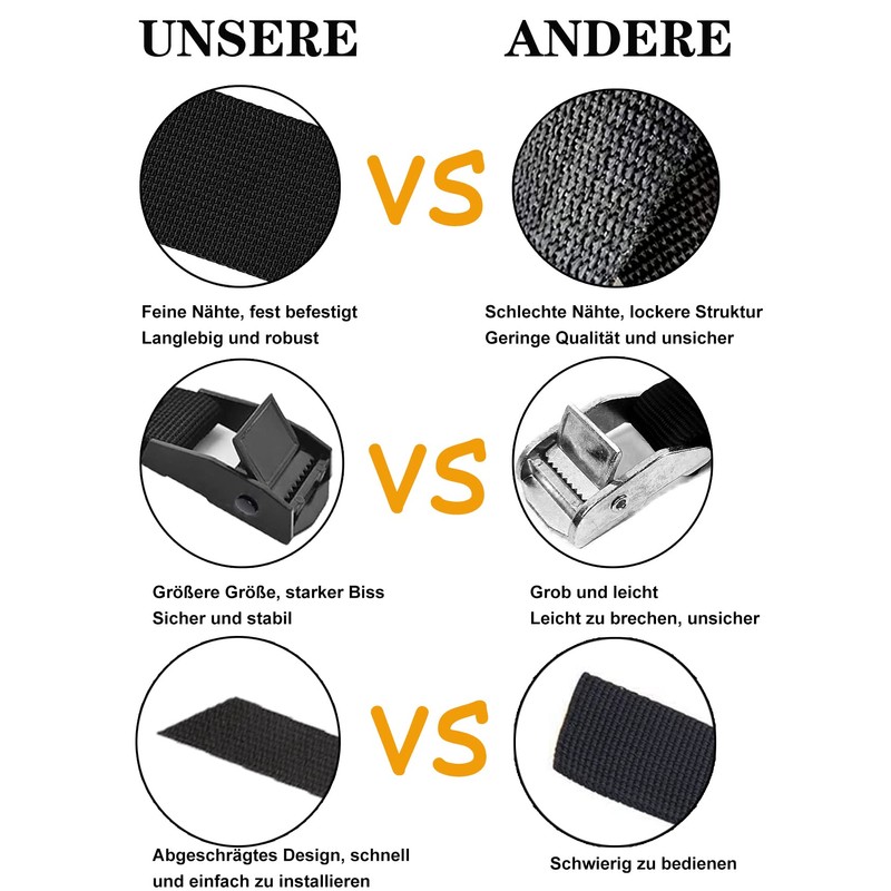 Anfyko Tie Down Straps, 3 m, Pack of 4, Pointed