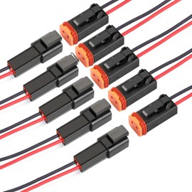 ZHOFONET 2 Pin Cable Connector Plug, Waterproof Plug Cable Connector with Cable 16 AWG 20 cm for Car, Truck, Boat and Other Cable Connections (Pack of 5)