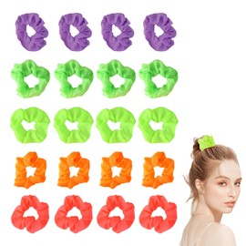20 PCS Neon Scrunchies for Hair 80s, Neon Hair Accessories, Headbands Elastic Bands Hair Accessories for 80s Party Outfits and Gym Wear