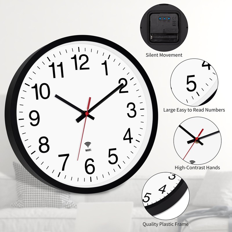 Koosome WiFi Analog Wall Clock with Auto Sync Time &