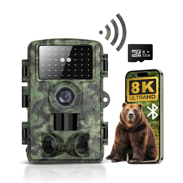 Trail Camera - 8K 60MP WiFi Hunting Camera with 0.3s Trigger Time, 940nm No Glow Infrared Led for Night Vision, Motion Activate Deer Camera with IP66 Waterproof