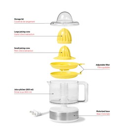 Starfrit Electric Citrus Juicer - 800ml - 2 Size Juicing Cones - Auto-Reverse Rotation - 30W
