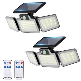 JumJam 280 LED Solar Flood Security Lights, Solar Outside Lights with Remote Control, Motion Sensor Lights Outdoor, Waterproof for Porch, Patio, Yard, Garage, 2 Pack